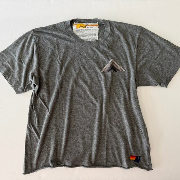 Aviator Nation Boyfriend Tee Mountain Stitch Grey Size Medium Raw Hem Crop - Picture 2 of 7